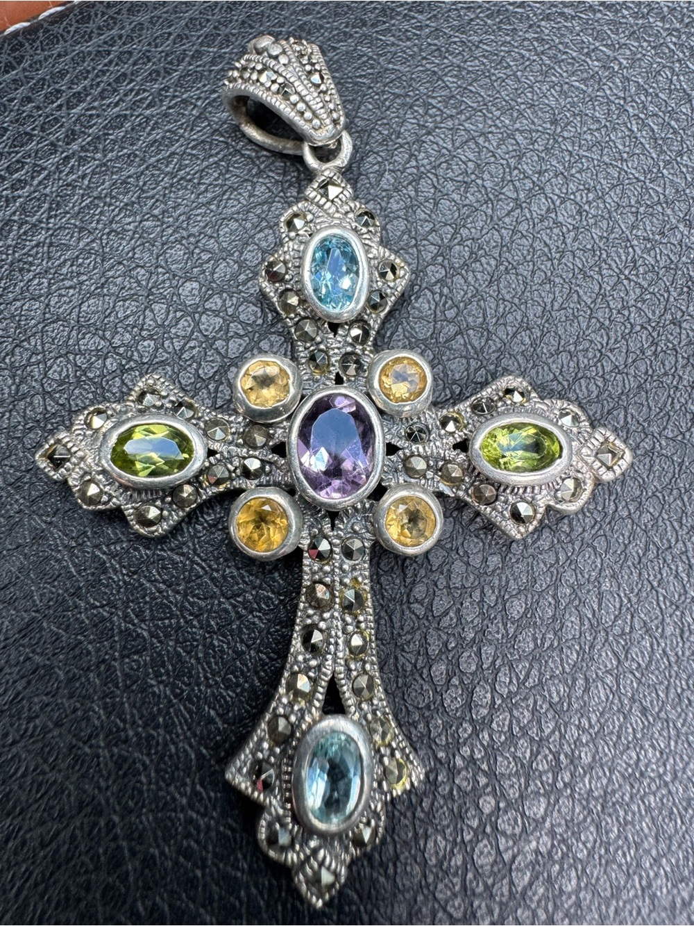Sterling silver cross pendant with real stones